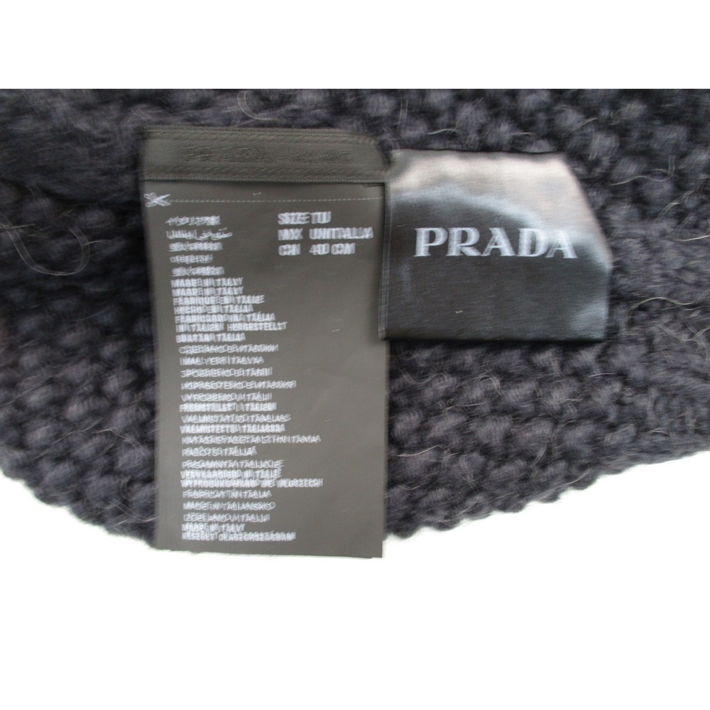 Prada Beanie Women TU Navy Blue Wool Alpaca Chunky Knit Linea Rossa Logo Hat - Picture 4 of 11